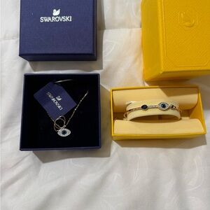 Swarovski Gold Necklace and bravelet with blue and White Eye Charm